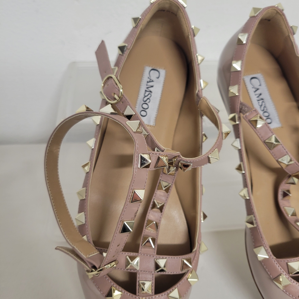 Camssoo Rock Studded Mauve Flats with Ankle Strap - Picture 4 of 11